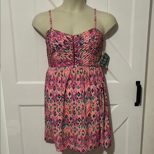 ROXY Shore Thing Sundress‎ Strappy Zip Front Bohemian Print Size L